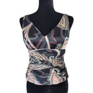 Adrianna Papell Boutique sleeveless blouse Back Zipper floral print silky feel 6